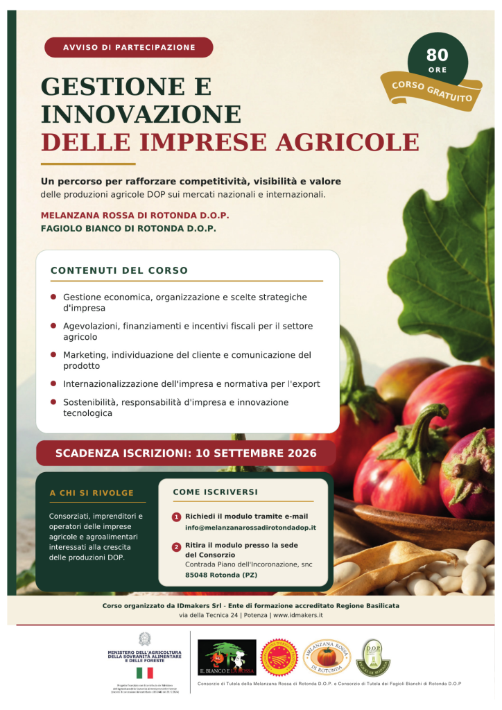 Gestione e innovazione delle imprese agricole: corso gratuito di 80 ore